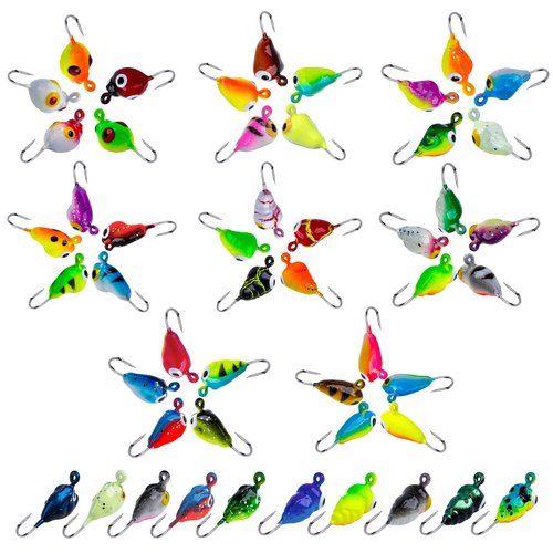 Goture 50pcs Ice Fishing Jigs Kit, Winter Ice Fishing Lures for Panfish, Pike, Trout, Walleye, Crappie, Ice Fishing Tackle with Black Nickel Carbon Steel Hooks in Ice Fishing Lures Box Color A&B