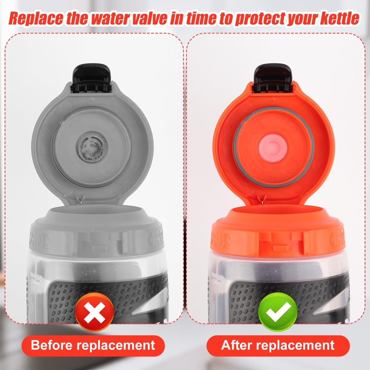 6pcs Dispensing Rubber Valves Compatible with Gatorade Water Bottle, Silicone Valve Replacement Lid for Gatorade GX 30oz & Squeeze Bottle 32oz Plastic Inserts & Screwdriver