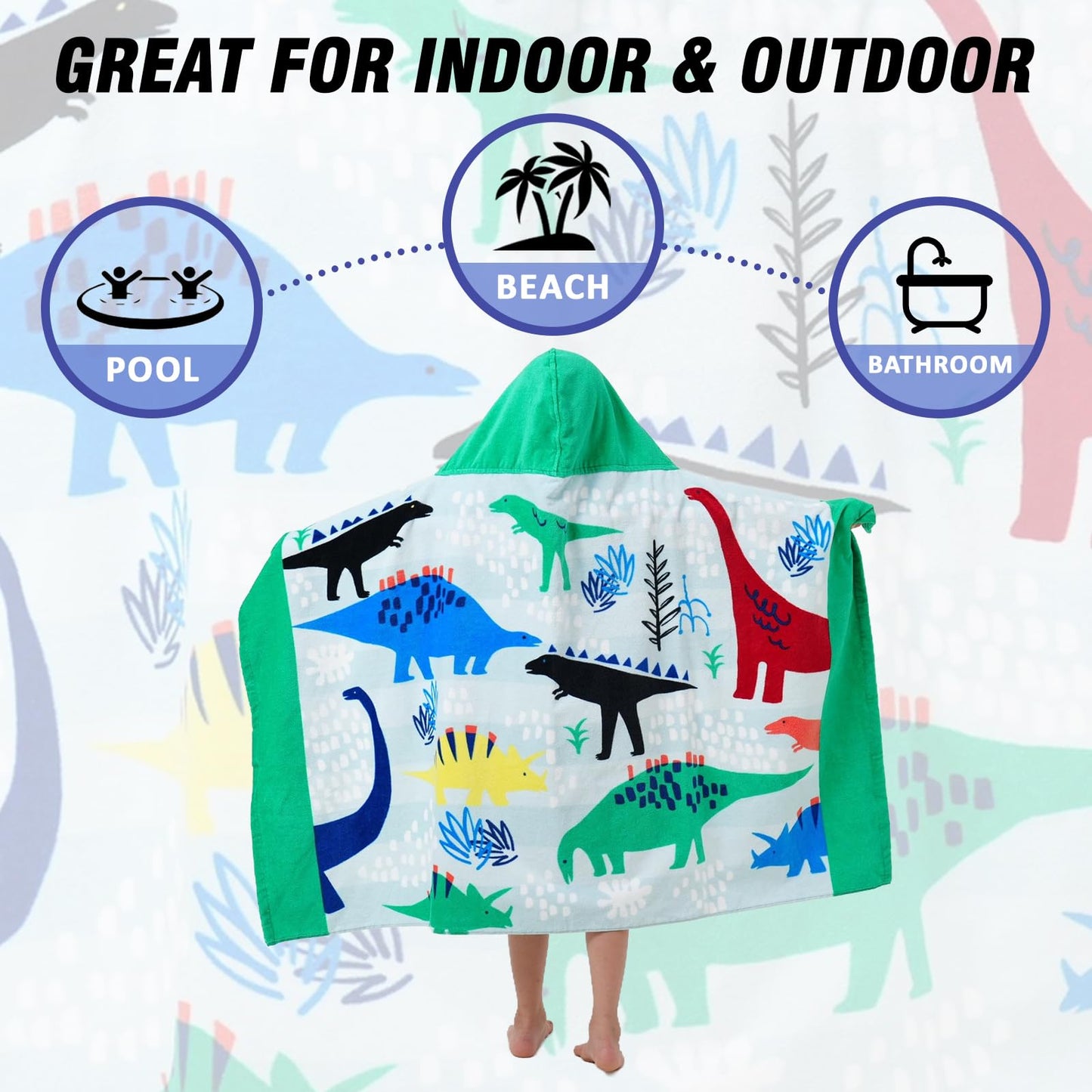 Bavilk Kids Bath Towels, Kids Towel Girls Boys Hooded Beach,Bathroom,Pool Swim Towels 30 × 50 INCH Large Size Ultra Absorbent Cute Cartoon Animal Full Vitality 100% Cotton Wearable Wrap for Child