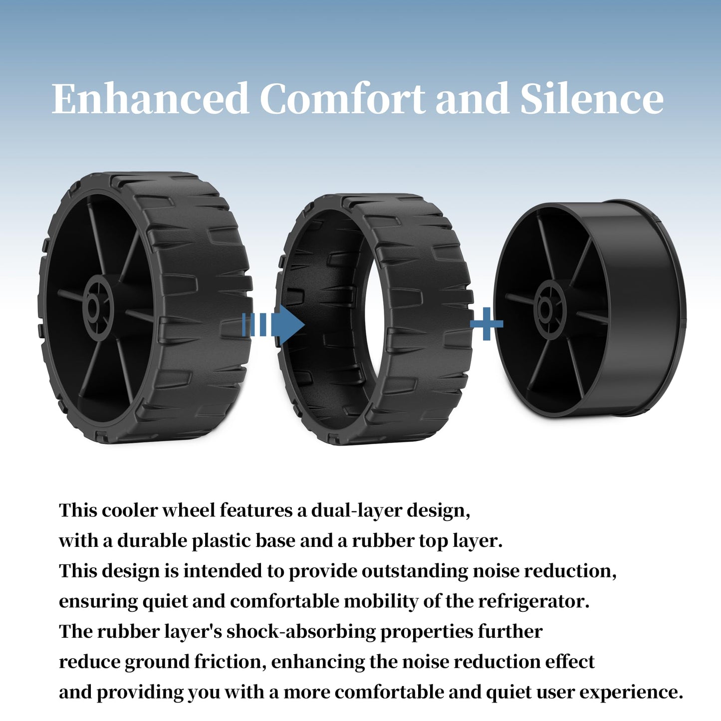 4-inch Black High-Strength Silent Wheels for cooler, Compatible with Igloo 5 Gal Beverage Rollers、Ice Cube 60/70 Qt Rollers coolers -2 Pack