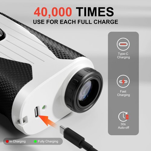VISIOGEAR Golf Rangefinder with Slope, 1200 Yards Laser Range Finder for Golfer, 7X Magnification Range Finder Rechargeable Golf Accessories for Men, Flag Pole Locking Vibration, White & Black