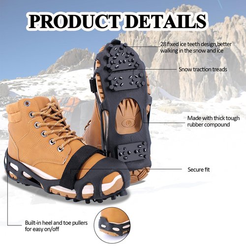 MOVOYEE Ice Cleats for Shoes and Boots Women Men Kids, Crampons for Hiking Boots Climbing Fishing Jogging Footwear,Rubber Stainless Steel Traction Nonslip Grips Spikes for Shoes On Ice Winter Walking