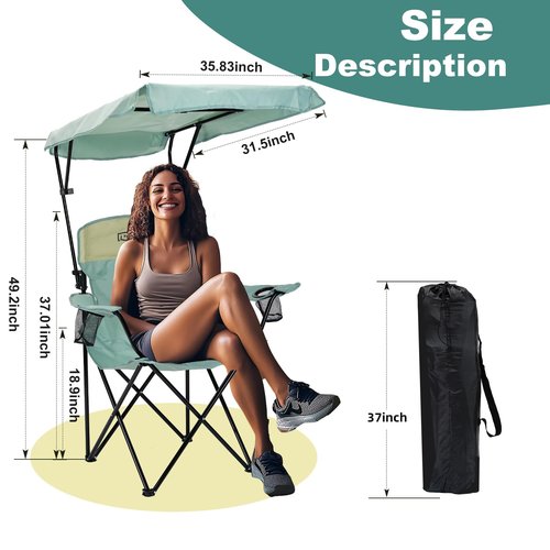 YOUNG WOOD Portable Camping Chair Beach Chair with Shade Canopy, Fold Lightweight Oversized for All, Easy to Open and Close Without Installation, Side Pocket Design for All Outdoor Activities，Blue