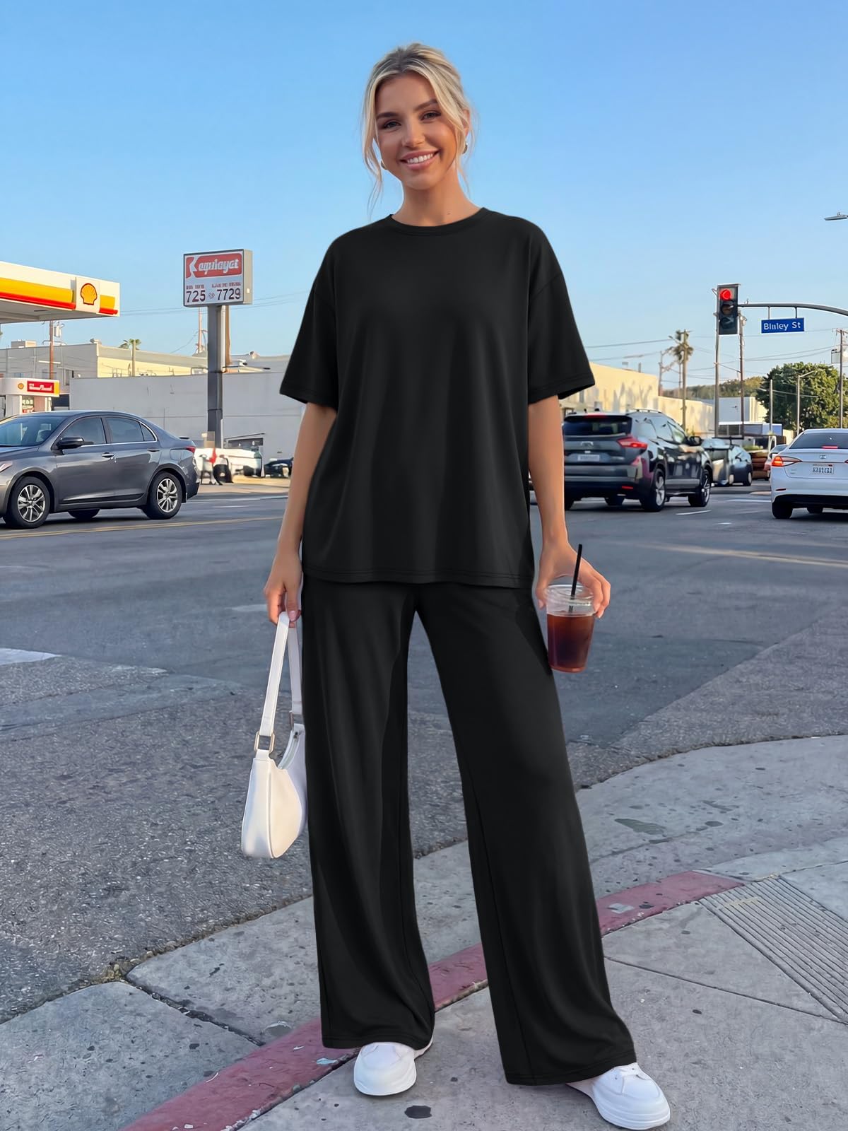 Trendy Queen Women 2 Piece Matching Summer Lounge Sets Clothing 2026 Short Sleeve Shirts & Pants Travel Outfit