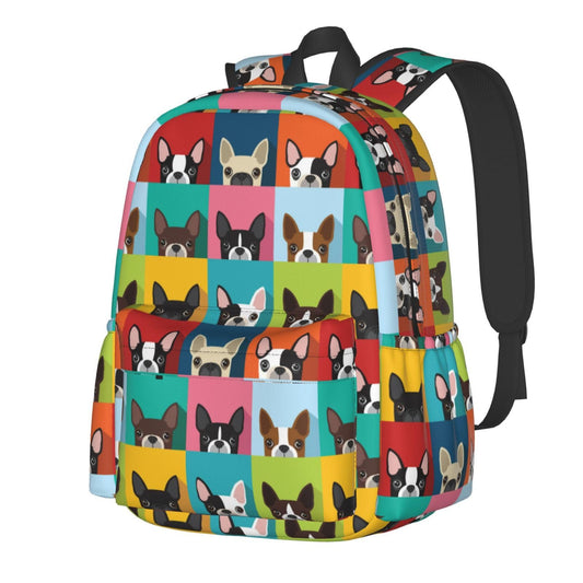 ACDRUING Cartoon Boston Terriers Bulldog Waterproof Backpack Adjustable Shoulder Straps Bag Large Capacity Casual Daypack Bookbag For Travel Work