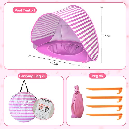 Baby Beach Tent with Pool, UPF 50+ Beach Sun Shelter Outdoor Tent for Aged 36 Months Baby and Kids, Parks and Beach Shade Portable Mini Pool Pink
