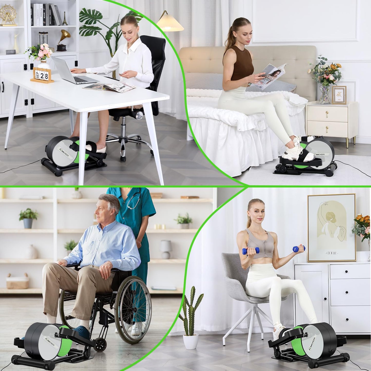ANCHEER Under Desk Elliptical, Leg Exerciser While Sitting for Seniors with Remote Control, Display Monitor, Electric Seated Pedal Exerciser for Home, Ellipse Leg Exerciser as Seen on TV(Green)