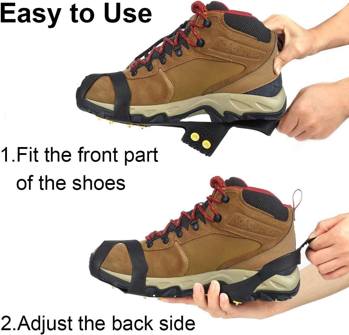 DUNCHATY Ice Cleats for Shoes and Boots, Snow Crampons with 20 Non-Slip Steel Studs, High Traction, Performs to -45C, Universal Sizes (M, L, XL) for Snow Walking, Ice Fishing, Hiking