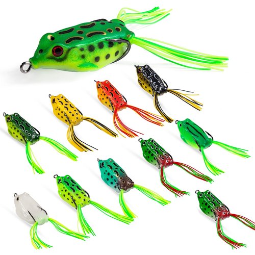 Goture Frog Lure 10Pcs,Top Water Bass Fishing Lures,Hollow Body Frogs for Bass Fishing,PVC Frog Fishing Lures with Tungsten Steel Fishing Hooks,