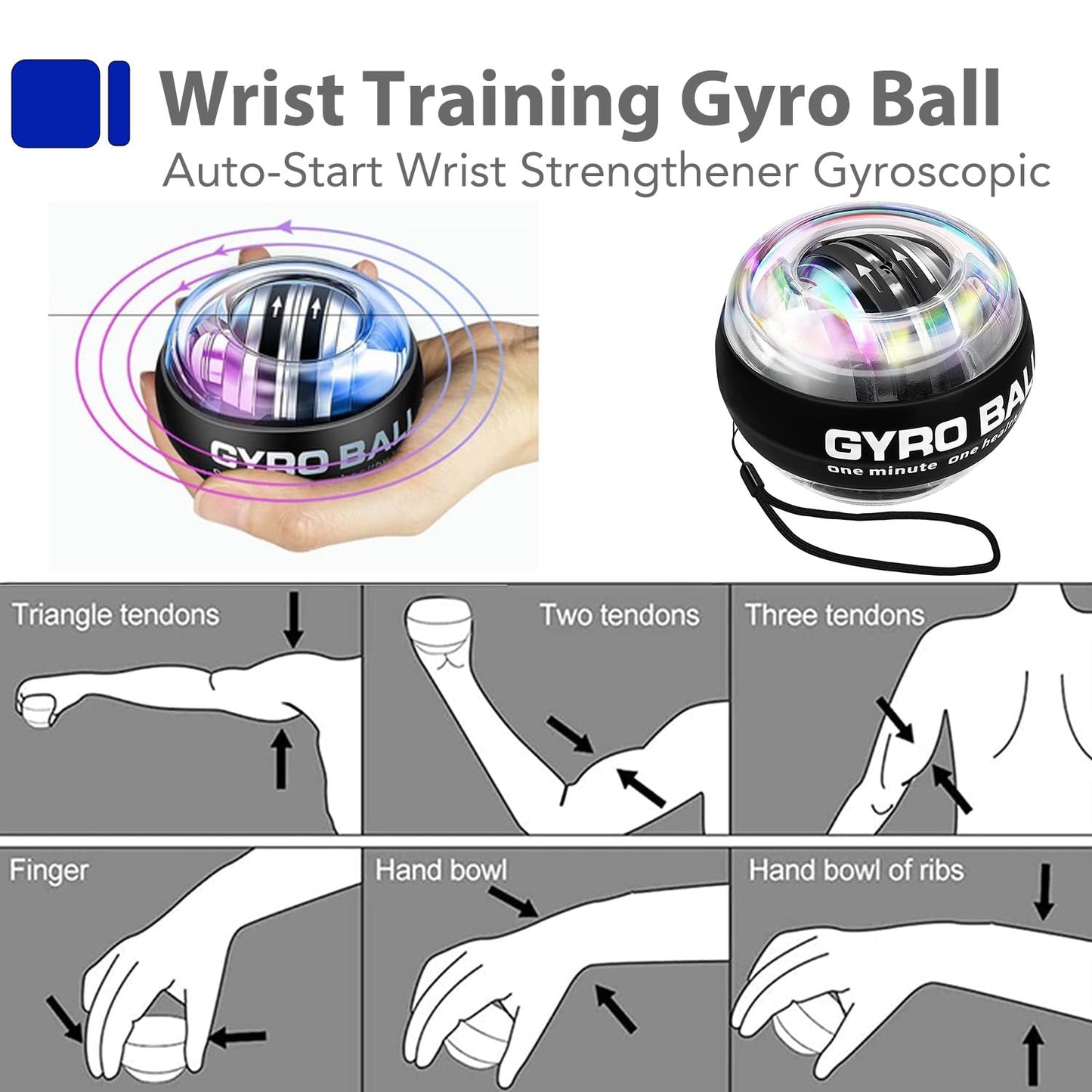 Grip Strength Trainer Kit with Finger Exerciser, Hand Grip Strengthener, Hand Extension Exerciser, Stress Relief Ball, Grip Ring, Gyro Ball for Muscle Building and Injury Recover