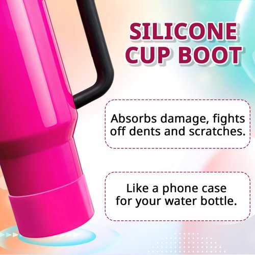 Neon Matte Luster Protective Silicone Boot with Letter Charm for Stanley/Simple Modern cup 20-40oz, Anti-Slip Sleeve Cover for More Tumblers and Water Bottles with 2.8-2.95in Base (Electric pink-M)