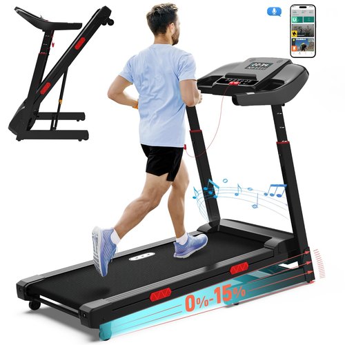 CIIHI Treadmill with Auto Incline - Adjustable Height Handrail 15% Auto Incline Treadmill with 400 lbs Capacity - Foldable Running Machine for Home with APP, Voice Control and Speaker - 8.7 MPH