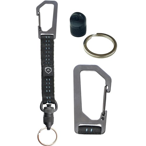 Trayvax Link Lanyard Keychain, Quick Release Climb-Spec Nylon Carabiner Key Chain for Men and Women, Stainless Steel, Black/Blue