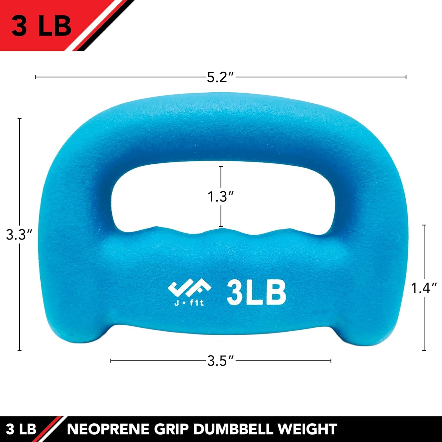 JFIT Neoprene D Grip Dumbbells - Single Weights 1LB-5LB - Premium Non-Slip, Hand Weights, Ergonomic Design
