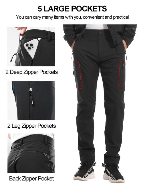KUTOOK Winter Jogging Pants Men Wind Breaker Thermal Pants Hiking Fleece Lined Cold Weather Pantalones Térmicos para Hombre Warm Snow Sweatpants Outdoor Clothing Fishing Golf Black Green M
