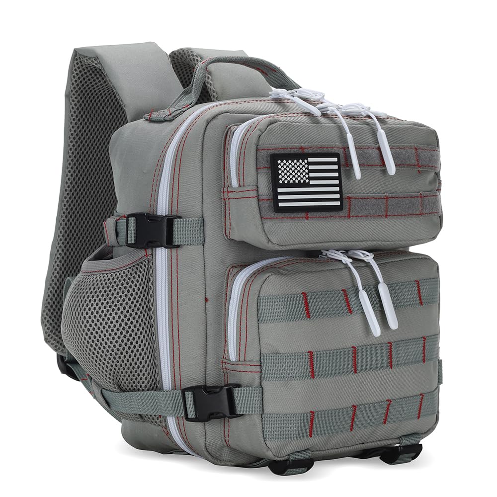 9L Mini Tactical Backpack for Men and Women, Tactical Backpack Small for Hiking, Small Tactical Bag（Grey Red）