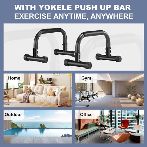 YOKELE Push Up Bar - No Wobbling Parallettes Bars & Pushup Handles Handstands, L-Sit, Planche, Core Training, Home Gym Workouts, Dip Bar - Calisthenics Equipment for Home, 660LBS (Black)