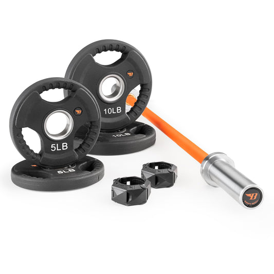 Bionic Body Short Olympic Barbell Weight Set 47” Barbell with Weight Plates (2 x 10-lb +2 x 5-lb) & 2 Locking Collars BBOB-7645