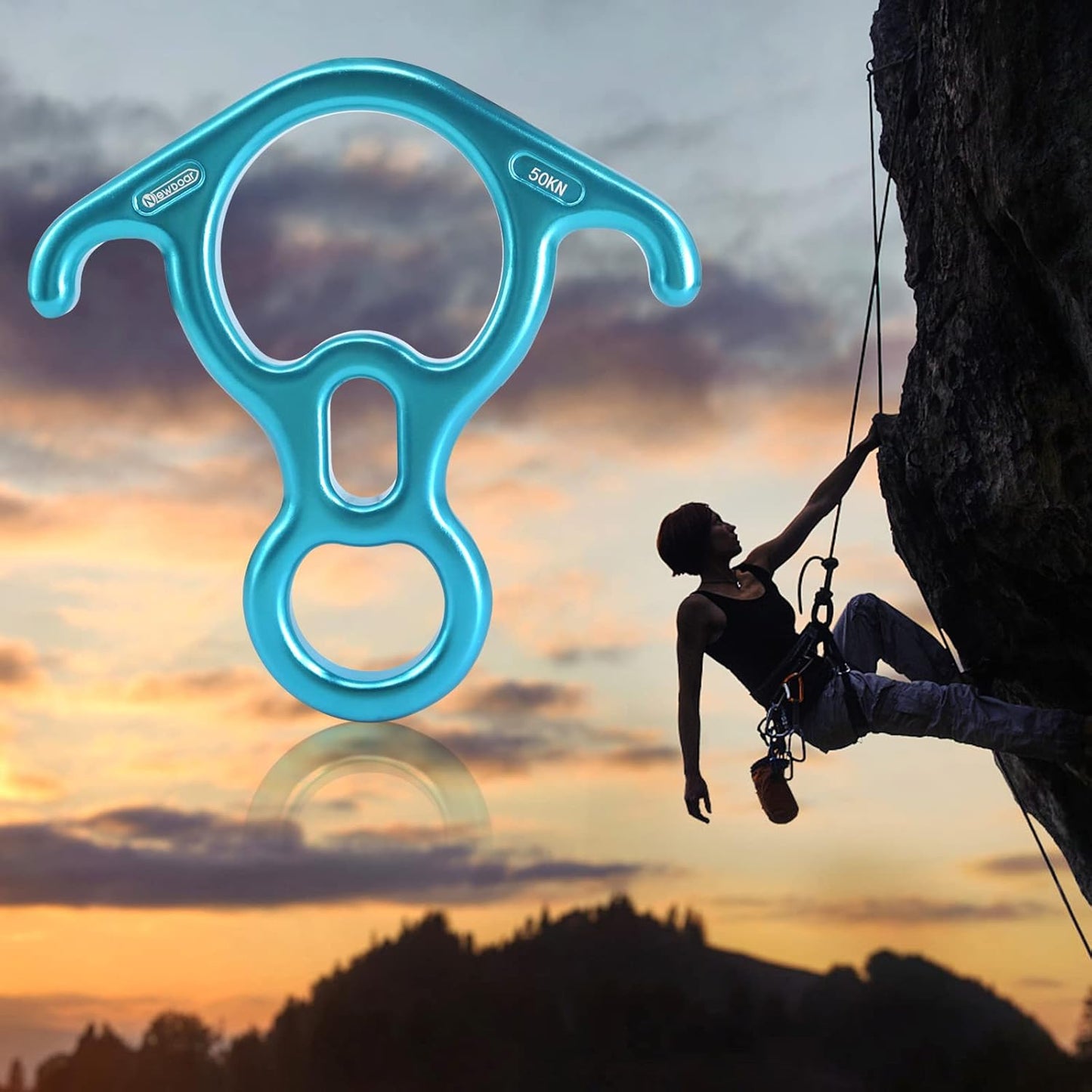 NewDoar 50KN 11000 LBF Rescue Figure,8 Descender Large Bent-Ear Belaying and Rappelling Gear Belay Device for Rock Climbing, Aerial Dance,Ziplining and Peak Rescue 7075 Aluminum Alloy