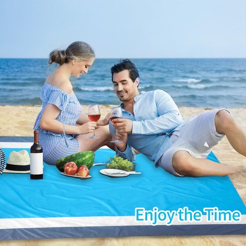 BREENHILL Large Mesh Beach Bag & Blue Beach Blanket 83"x79" 2Pcs Travel Accessories Comfort Lightweight Beach Accessories Mat Pool Bag Blanket Mat