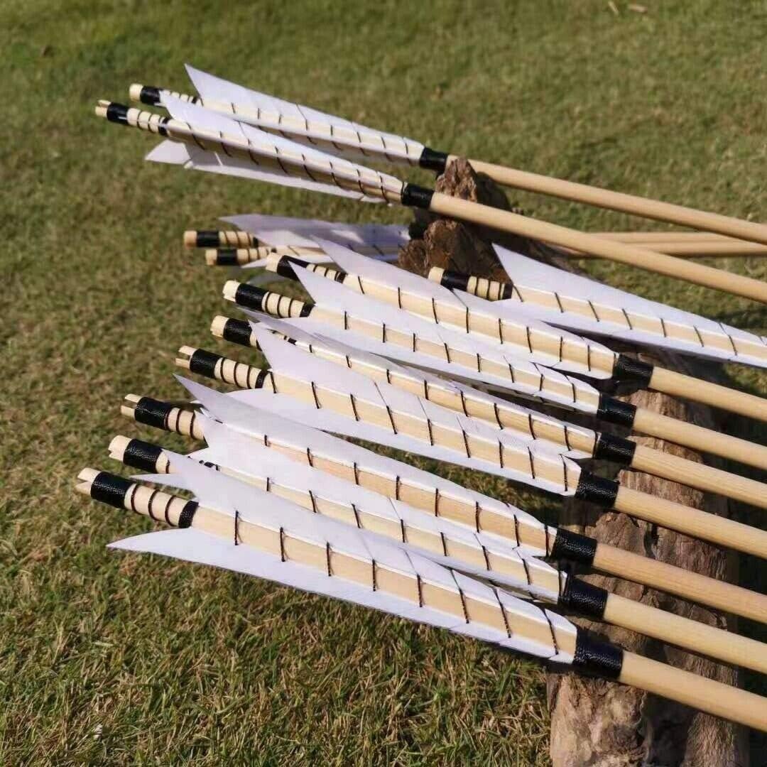 Archery Wooden English Longbow Arrows Practice Targeting Arrow 5.8" Turkey Feathers Fletching with Bullet Points for Recurve & Traditional Bow