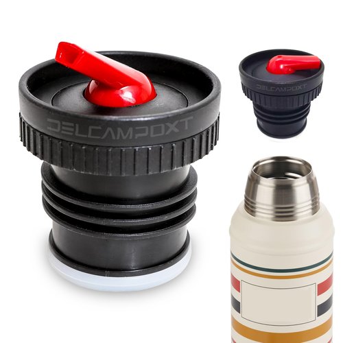 DelCampoXT Lid Termo/Thermal Flask Stopper Pico de Mate Replacement Cap - Fits Stanley Classic Vacuum Insulated Wide Mouth Bottles (1.1QT, 1.5QT, 2QT) - Black/Red - Set of 1