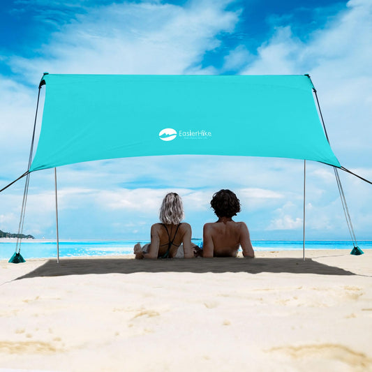 EasierHike Beach Shade Tent, 7 × 7.15 Ft Portable Easy Pop Up Beach Canopy, UPF50+ Sun Protection Shelter, Windproof & Water Resistant, Stable with 4 Sandbags & Windproof Cords, Perfect for Family