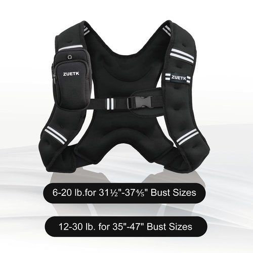 ZUETK Weighted Vest, 6lb/8lb/12lb/16lb/20lb/25lb/30lb Weight Vest with Reflective Stripe, Weighted Vest for Men Women Workout Equipment for Strength Training, Running, Jogging, Fitness, Weight Loss