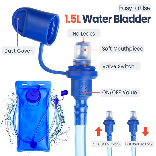Shinylin 2 Pcs Kids Hydration Backpack with 1.5l Water Bladder Lightweight Kids Hiking Backpack Water Rucksack for Boys Girls Climbing Running(Blue, Purple)