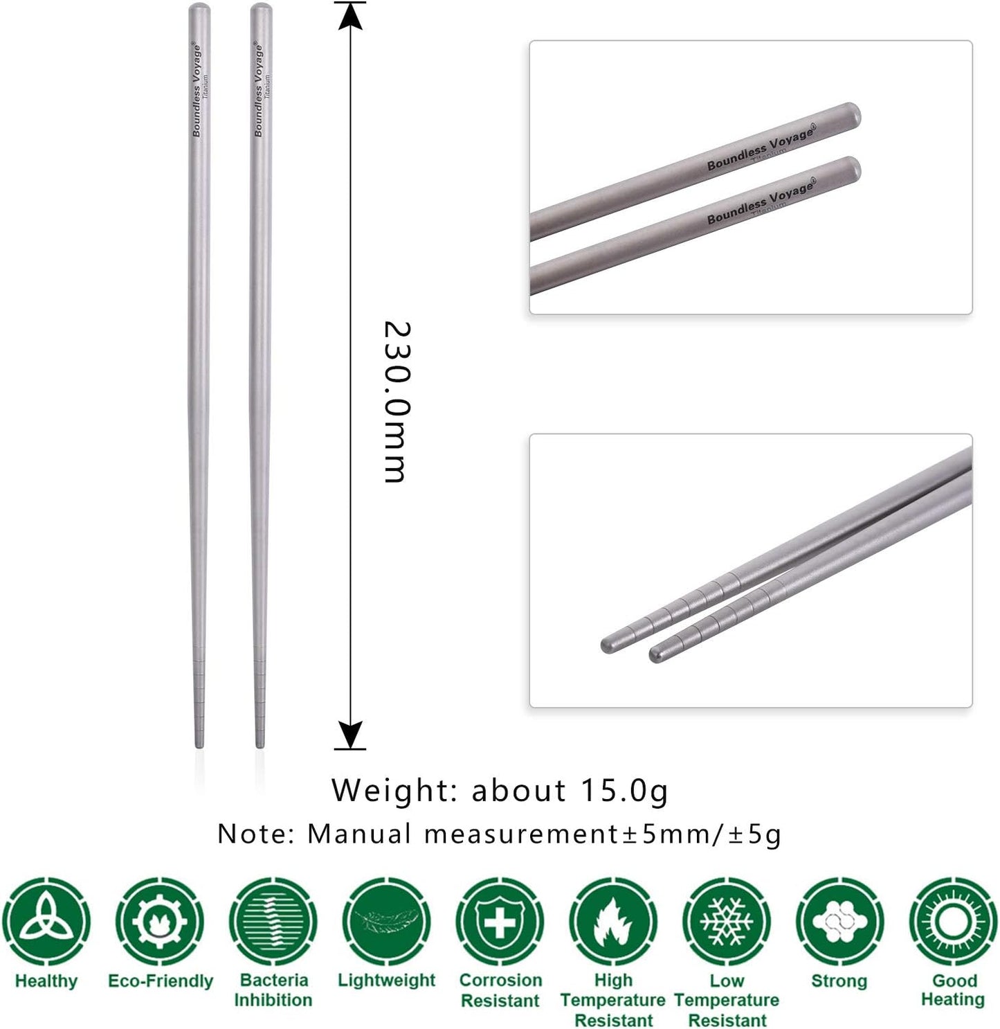 iBasingo Titanium Chopsticks Square Ultralight (15g) Skidproof Chinese Chopsticks for Camping, Travel & Home Use, Reusable Metal Utensil Durable Outdoor Cutlery (1 Pair Ti1001T)