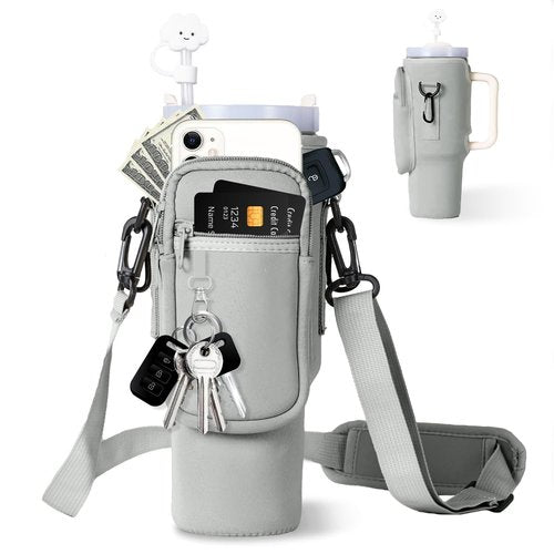 Baoyemes 40oz Water Bottle Protective Cover, Water Bottle Protective Cover With Pocket, Water Bottle Protective Cover That Can Be Carried On The Body, Suitable For Stanley Cup Accessories (Grey)