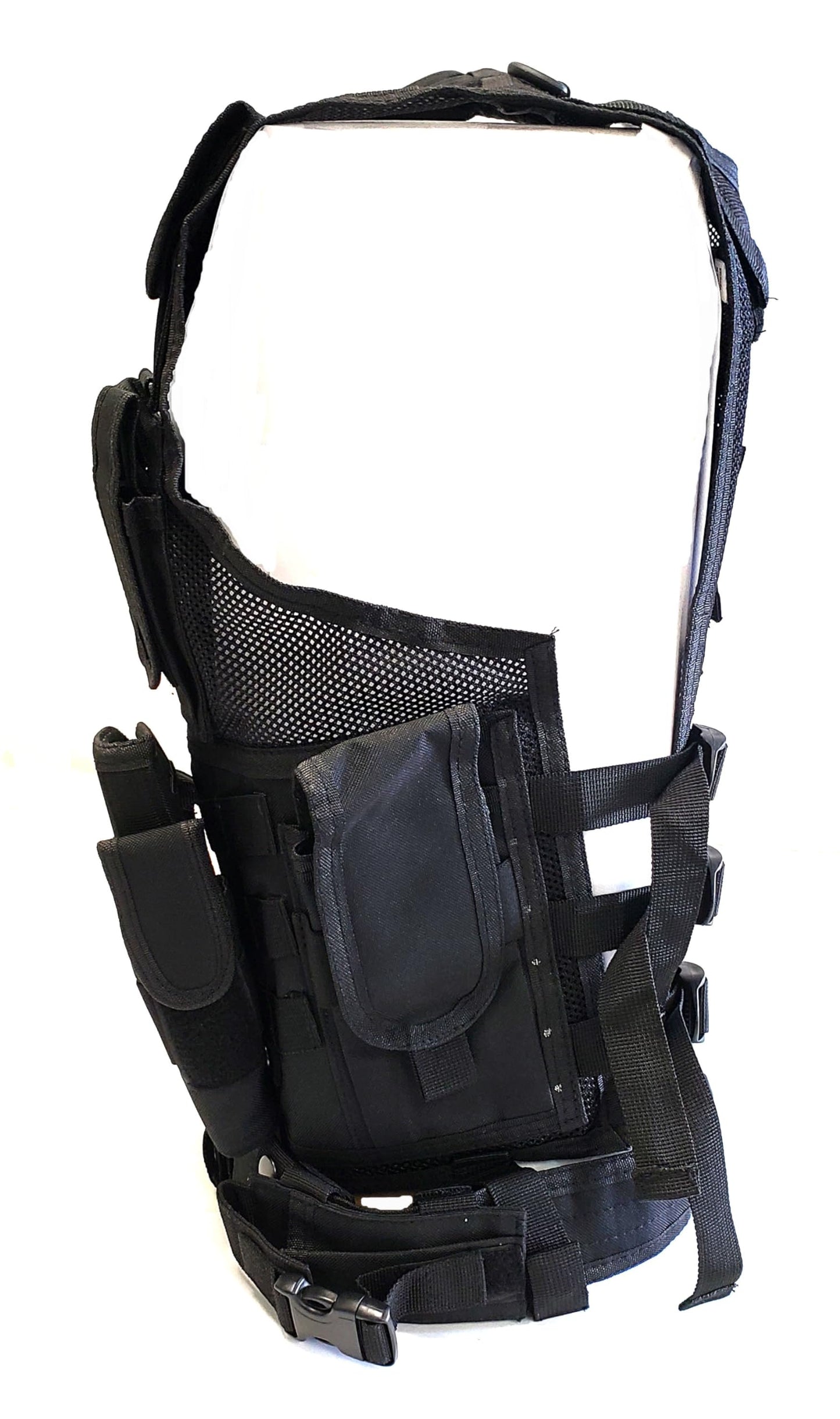 3Skull Light Weight Upgraded Tactical Airsoft or Paintball Vest - Duty Belt, Pistol Holster, 9 Pouches - Black, One Size