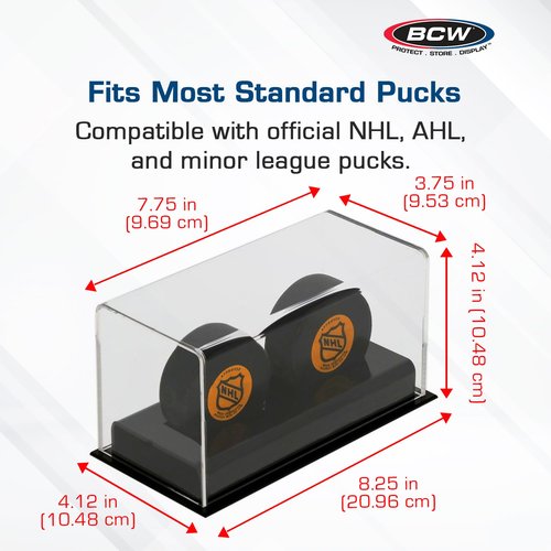 BCW Acrylic Hockey Puck Display Case - 2 Pack | Deluxe Puck Holder with Black Base & Clear Cover | Perfect for Regulation-Sized Hockey Pucks | High Clarity Acrylic