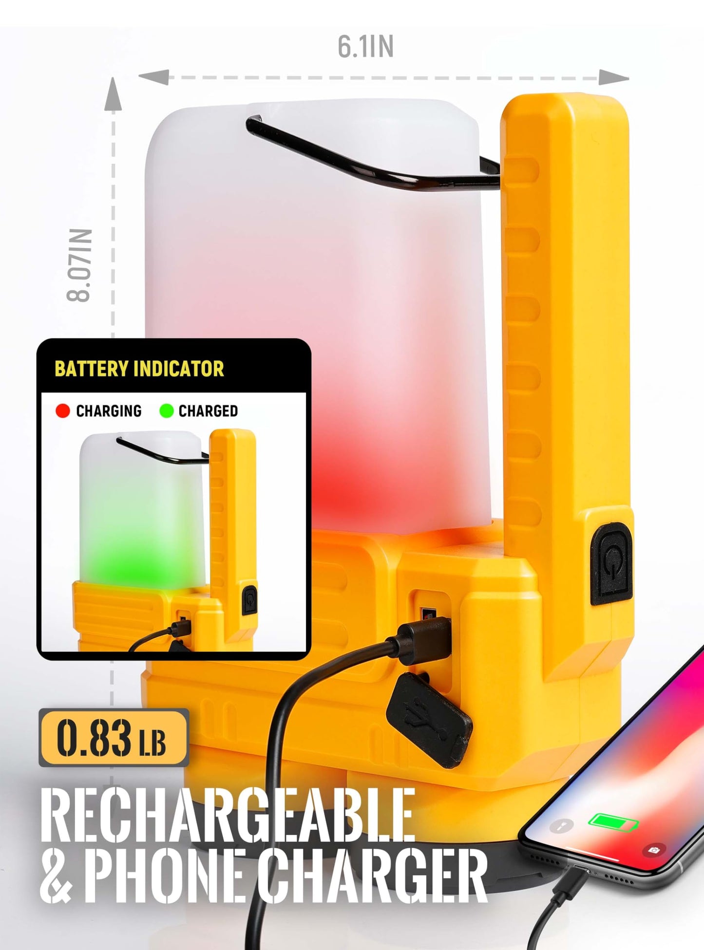 Anhay Rechargeable LED Camping Lantern, Dimmable Lantern Flashlight with Hook, Waterproof Spotlight for Hurricane Emergency, Outdoor, Hiking and Home, USB Cable Included