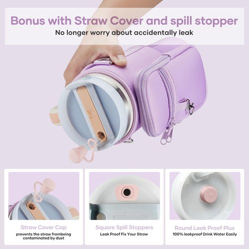 linmaya Carrier Bag with Phone Pocket and 2 Adjustbale Straps for Stanley 40oz Tumbler（Purple+Pink）