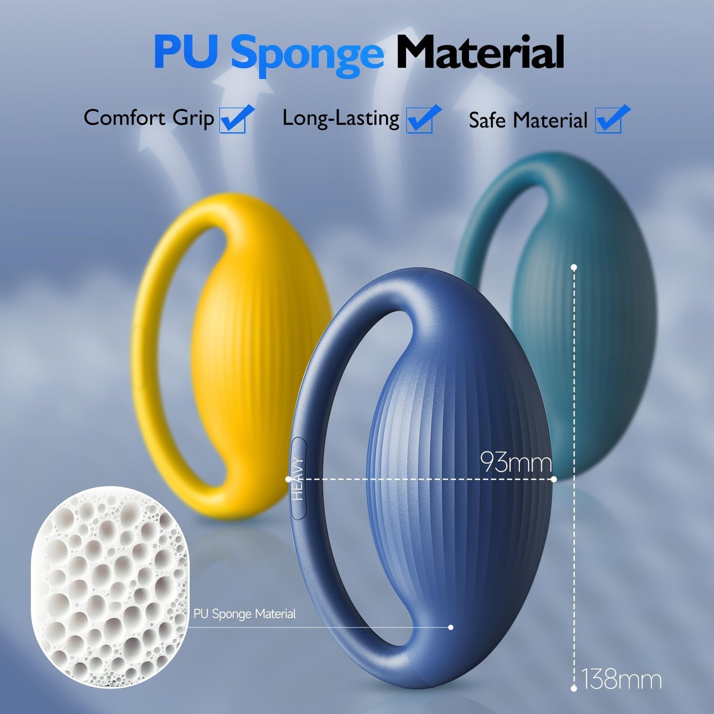 FitBeast Hand Exercise Balls - 3 Resistance Levels Stress Balls for Adults, Squeeze Balls for Hand Therapy, Rehabilitation, Arthritis, Muscle Building (3 Piece Set -Yellow Teal Navy Blue)