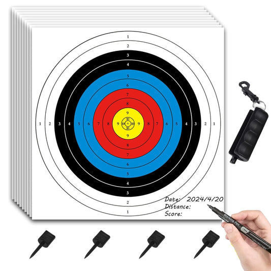 20PCS Archery Target, Archery Targets, Hunting Targets & Accessories, 16X16in - 10 Ring Bow and Arrow Targets(Standard Archery,with 1 Pen&4 pins)