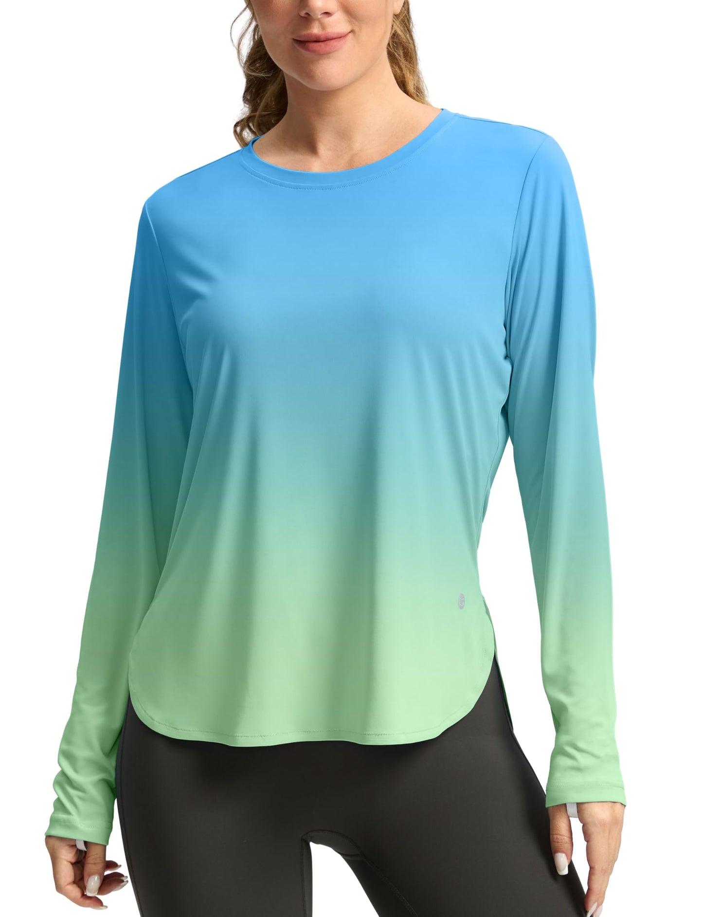 Women's Sun Shirts UPF 50+ Long Sleeve UV Protection Shirt Lightweight Quick Dry Workout Hiking Tops for Women(Green/Yellow Gradient,XXL)