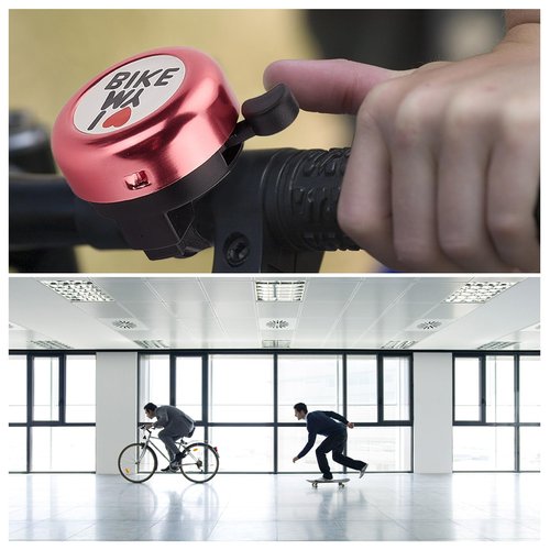 CREATCABIN I Love My Bike Bicycle Bell Aluminum Alloy Bike Bells Ring Round Pink Loud Sound Cycling Handlebars Bells with 4Pcs Resin Stickers for Road Mountain Bike Adults Bicycle Accessories 2x2Inch