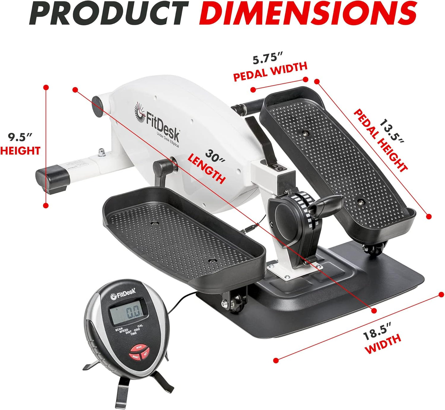 FitDesk Under Desk Bike Exercise Machine, Compact Magnetic Pedal Exerciser, Mini Elliptical, Quiet Seated Cardio Trainer for Home Office Workouts, Adjustable Resistance Bike for Desk Fitness