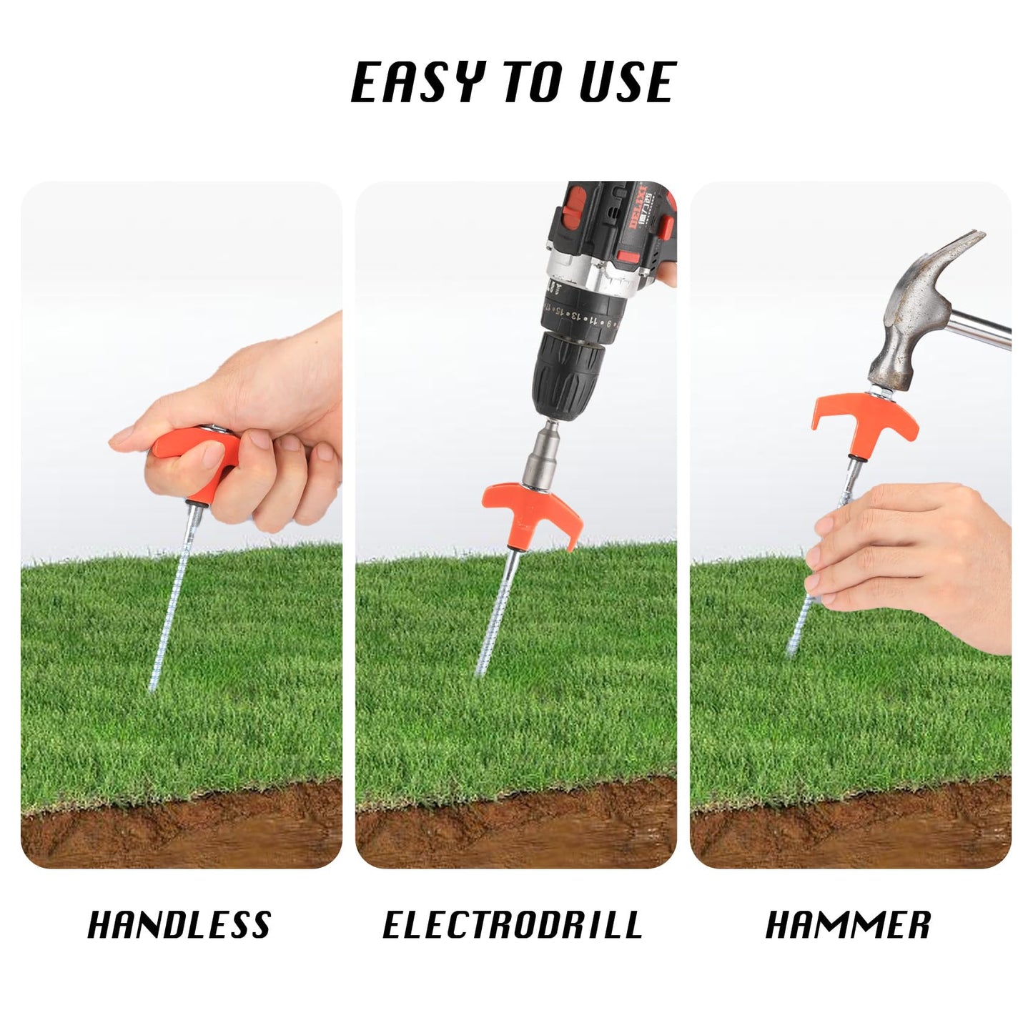 8" Screw in Tent Stakes 8PCS - Ground Anchors Screw in, Screw in Tent Stakes Heavy Duty, Galvanized - Camping Tent Accessories, Metal Threaded Tent Spikes with Hex Head Driver and Storage Bags