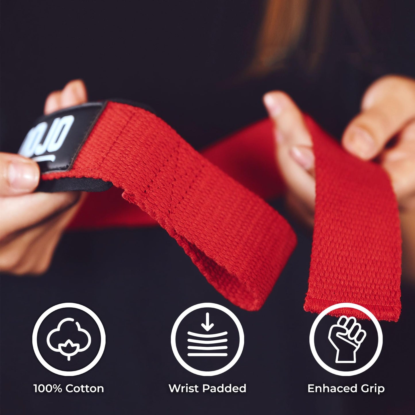 Dojo Weight Lifting Straps - Cotton Neoprene Padded Cushion Wrist Wraps Support for Deadlift Cross Training Powerlifting Bodybuilding - Workout Accessories - Weightlifting Gym Gloves for Men & Women