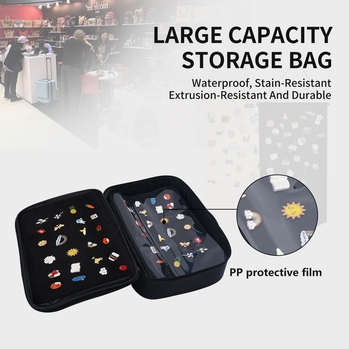 Oeun fan Enamel Pin Display Bag Pin Transaction Book, 12 Page Collectible Pins Board Storage Organization Box Suitable For Various Sizes Of Pins, Travel Brooches, Sports Medals