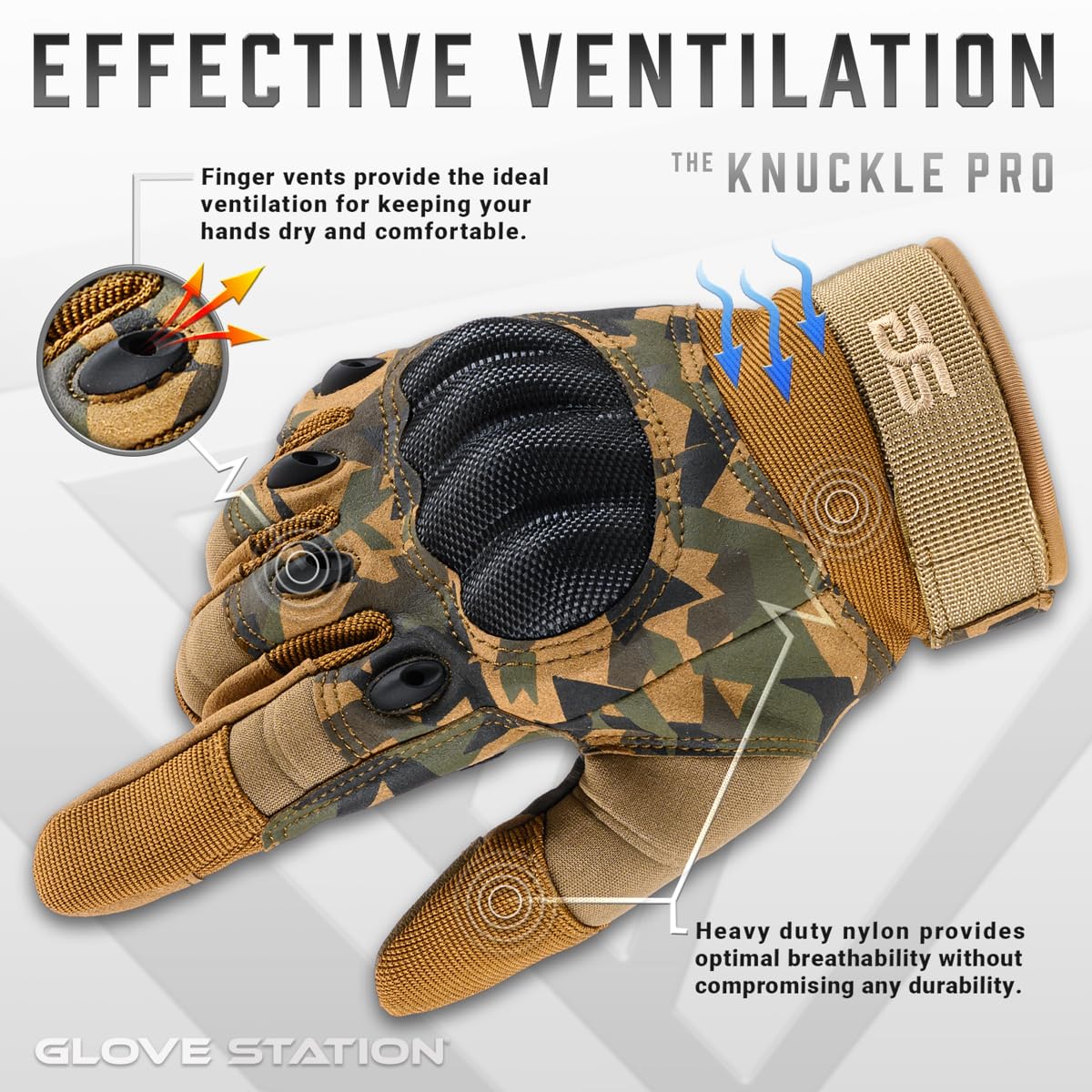 Glove Station Gloves for Men – Touchscreen Utility Gear with Hard Knuckle Protection Used in Motorcycle, Airsoft, & Outdoor Work Camouflage - Hard Knuckle Large