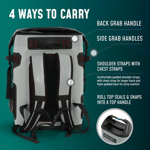 Engel BP25-LG Red 25 Quart Roll-Top High Performance Backpack Cooler Light Gray/Lime
