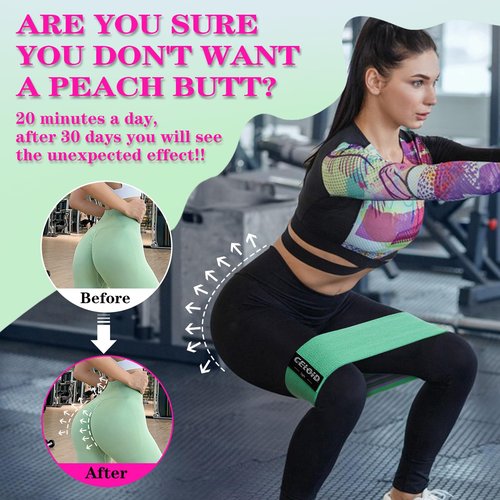 CELOID Resistance Bands Set,Exercise Bands with Non-Slip Design for HIPS & Glutes,3 Levels Workout Bands for Women and Men,Booty Bands for Home Fitness,Yoga,Pilates,Green Purple Pink