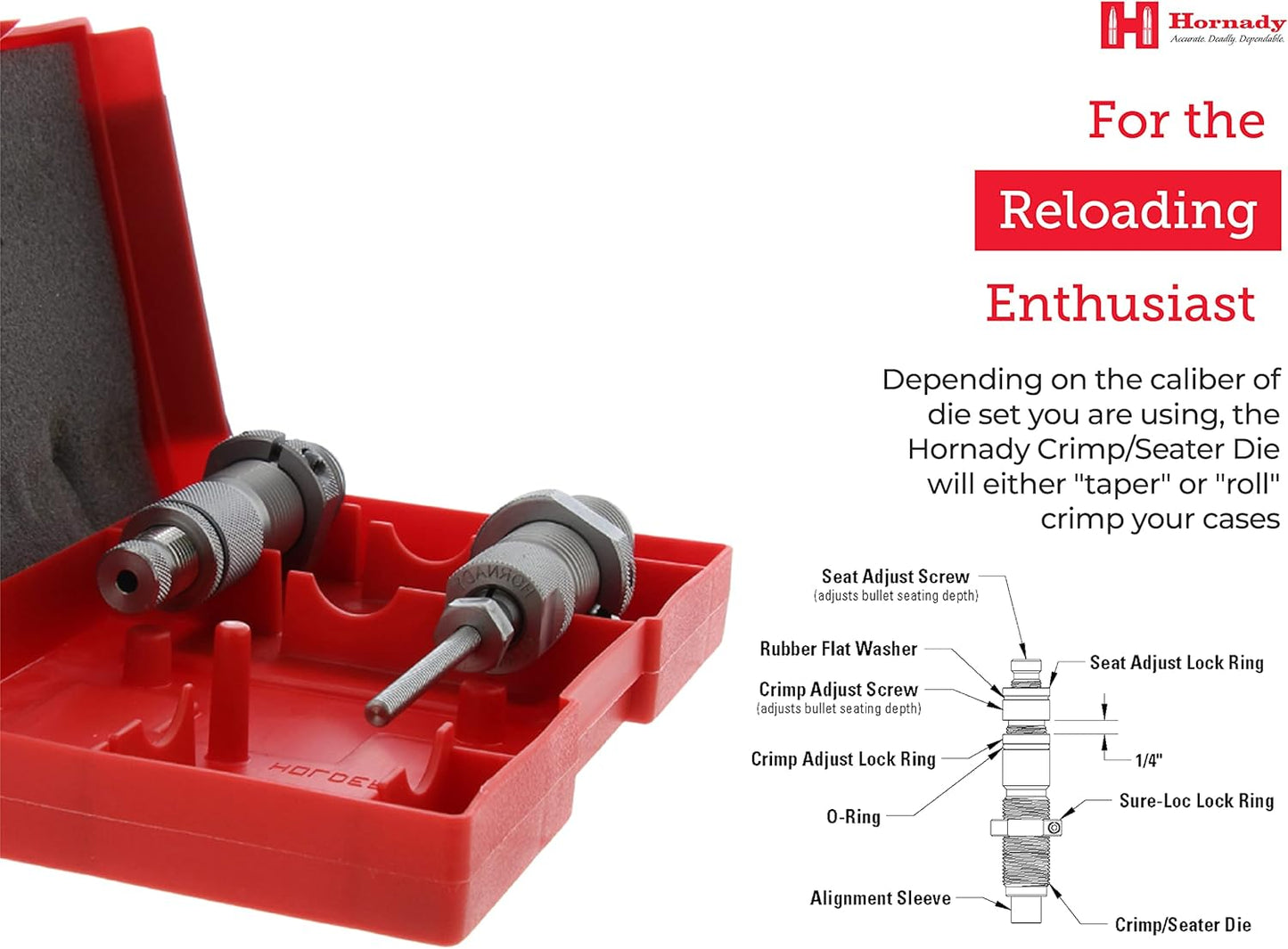Hornady Custom Grade New Dimension 2-Die Set, 300 BLACKOUT (.308) (546349) - Caliber Specific Reloading Equipment for Handloaders with Full Length Sizer Die, Seating Die, Sure-Loc Rings, & Storage Box
