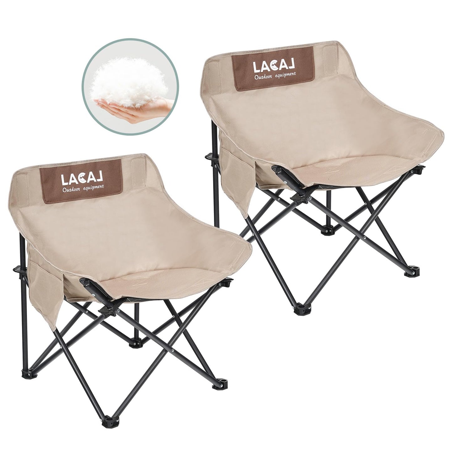 G2 GO2GETHER Portable Camping Chair, Outdoor Folding Chair, Oxford Cloth Backpacking Chair with Aluminum Frame,264lbs Support,No Installation Required(Khaki Cotton Padded,2 Pack)