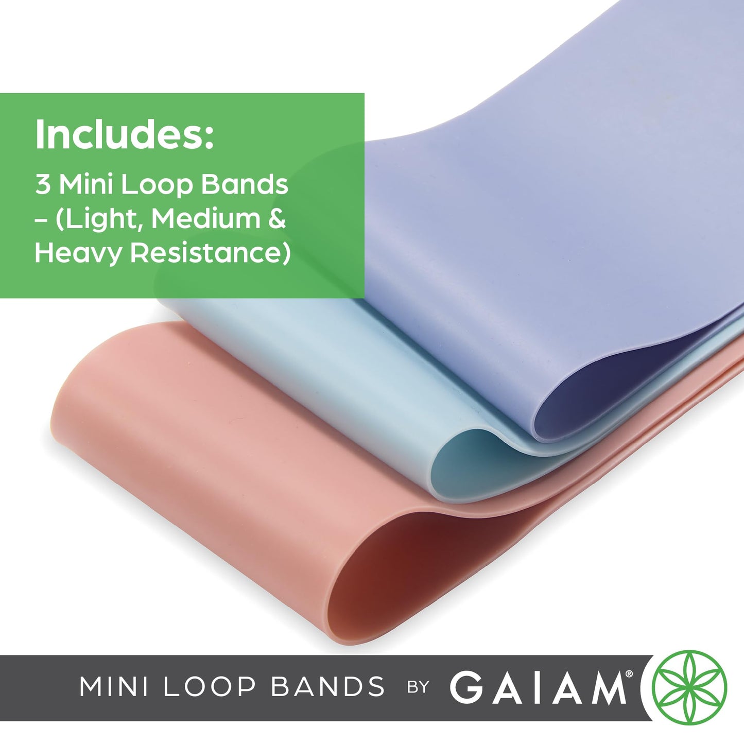 Gaiam Restore Mini Band Kit, Set of 3, Light, Medium, Heavy Lower Body Loop Resistance Bands for Legs and Booty Exercises & Workouts, 12" x 2" Bands