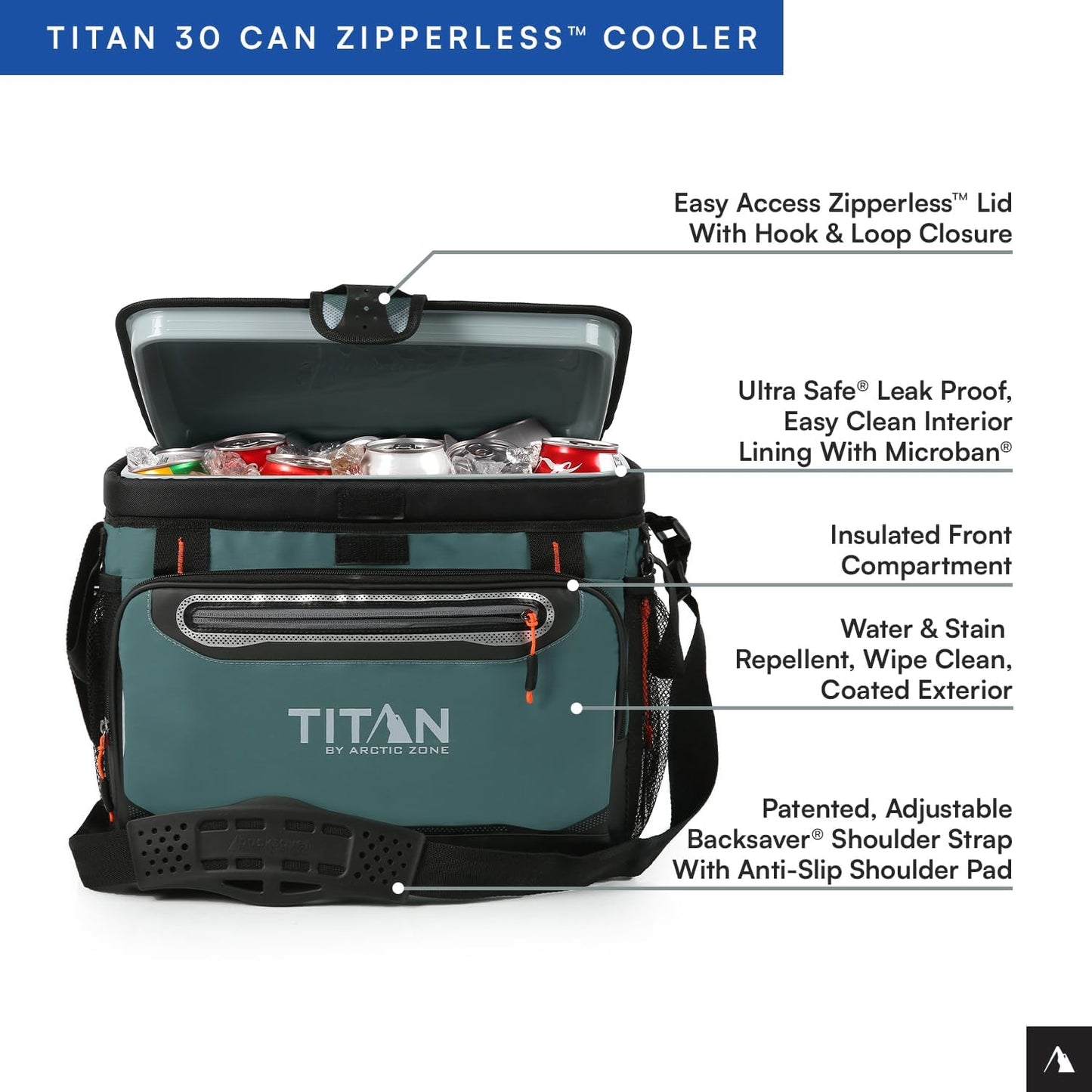 Titan by Arctic Zone 30 Can Zipperless Soft Cooler with HardBody Liner